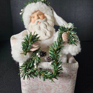 Vintage Elegant White Ivory Jack In The Box Style Santa, Santa Music Box Plays
